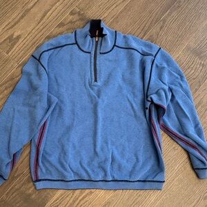 Tommy Bahama Blue Zip-Up Sweater with Red Trim